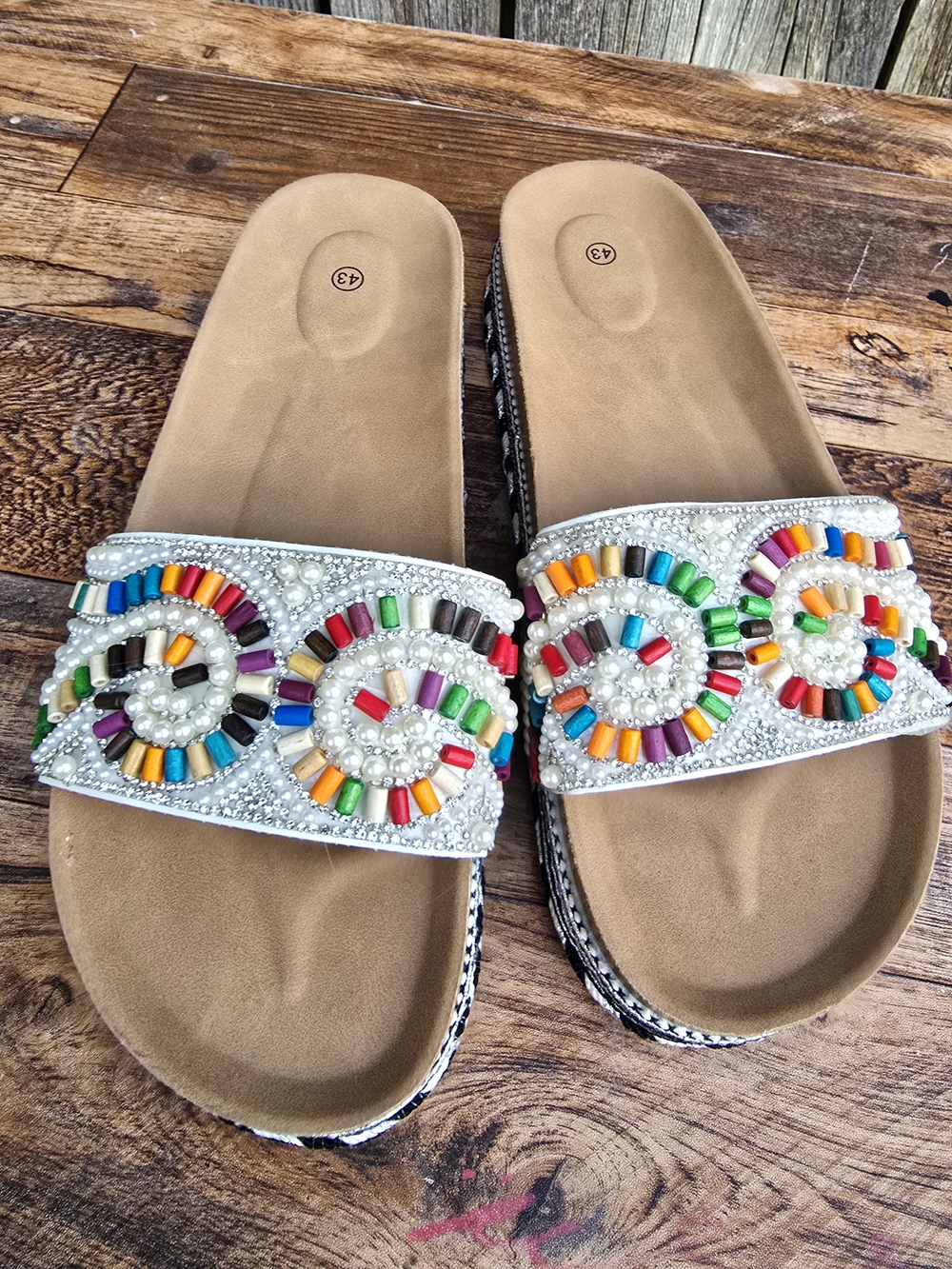Beaded Multicolor Slide Sandals Women Size 11